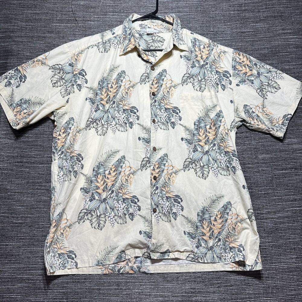 Made in Hawaii Vintage Shirt Men's XL Beige Floral Short Sleeve Button Hawaiian